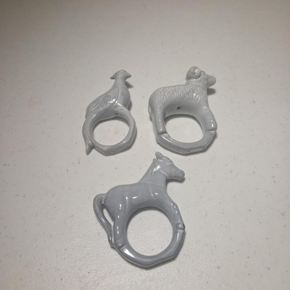 Vintage Pottery Barn Anthropologie Flocks And Herds Napkin Ring Holders Set Of 3